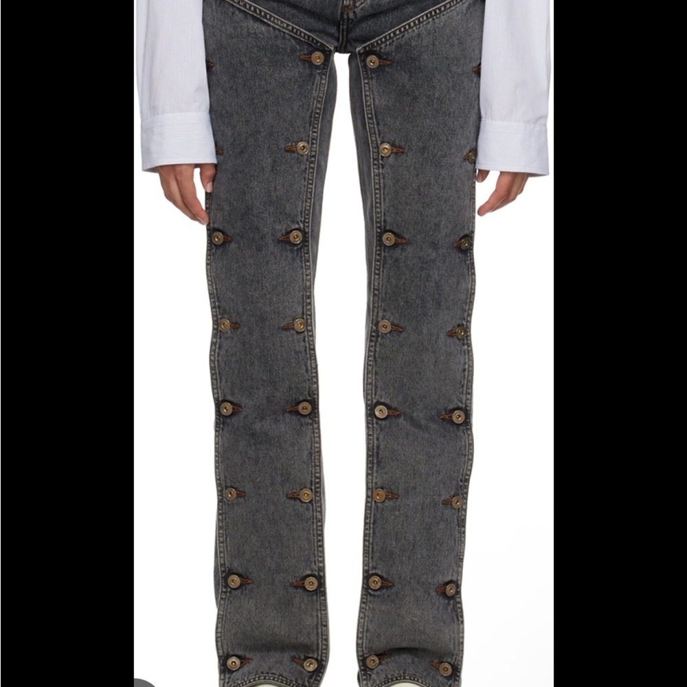 Y project Gray black snap off Button-Embellished Women Jeans